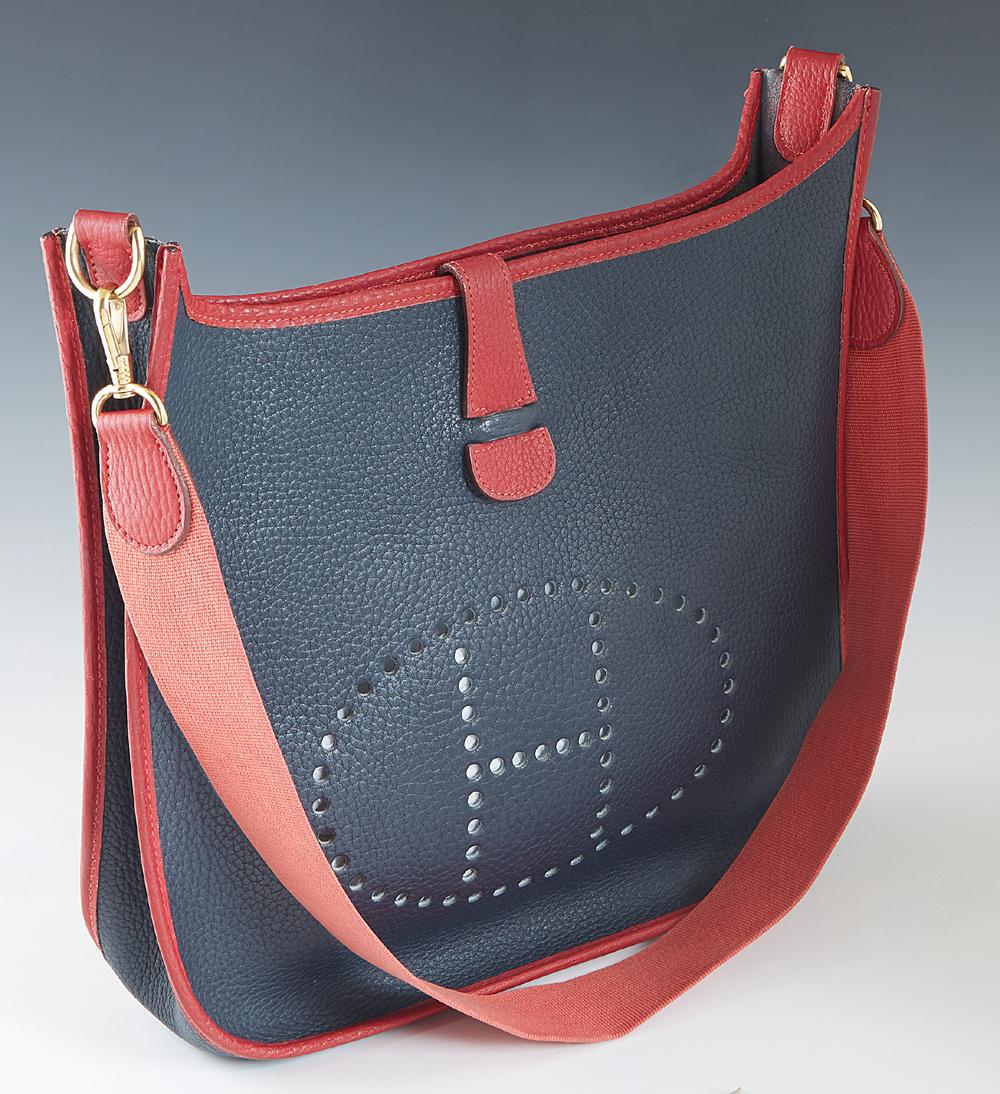 Hermes Evelyne Bicolor PM Shoulder Bag, c. 1995, in red (1 of 3)