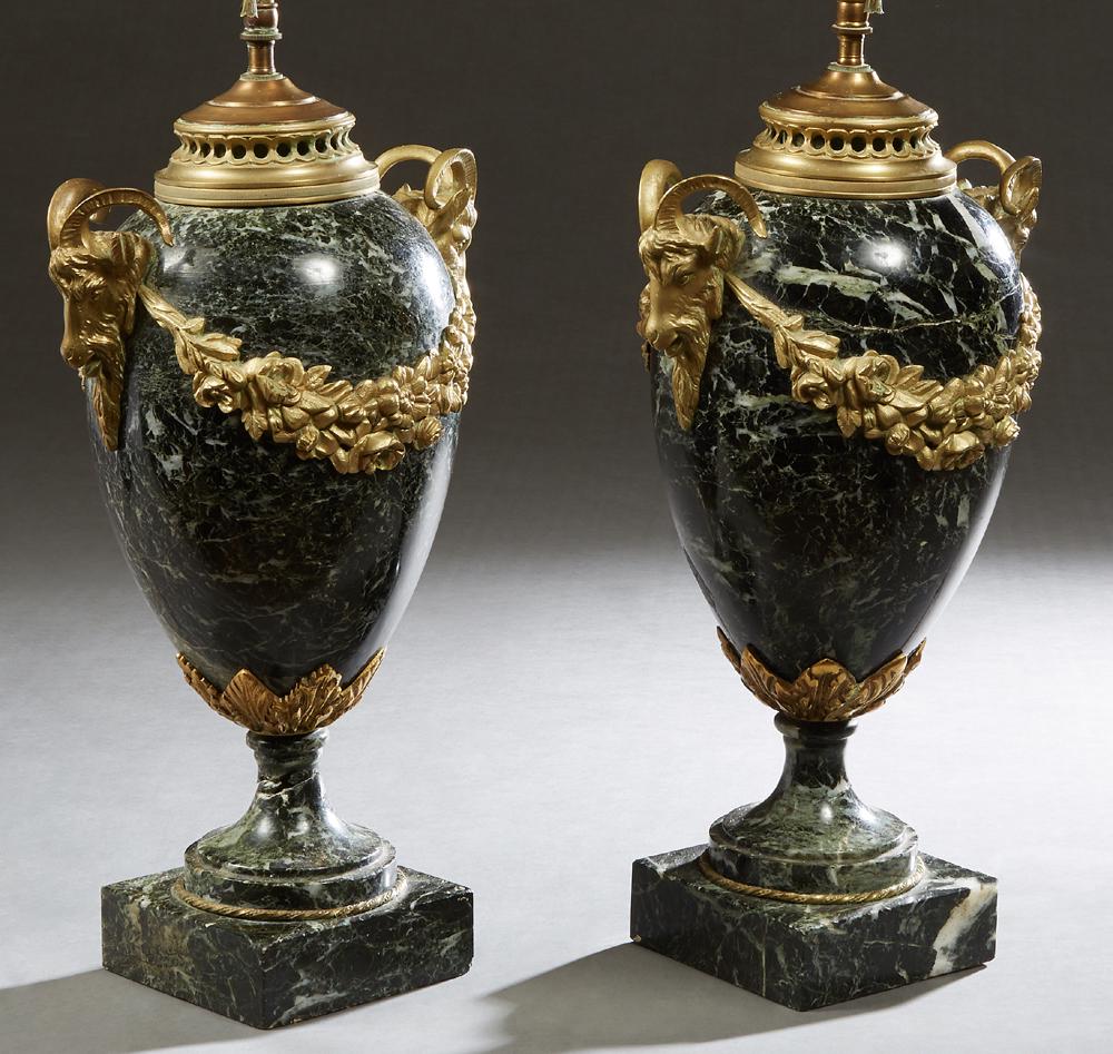 Pair of Gilt Bronze Mounted Louis XVI Style Marble Urn (1 of 3)