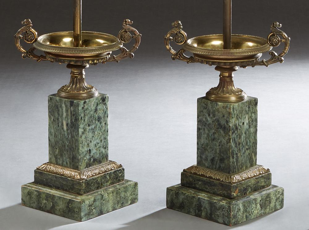 Pair of French Gilt Bronze and Marble Lamps, early 20th (1 of 3)