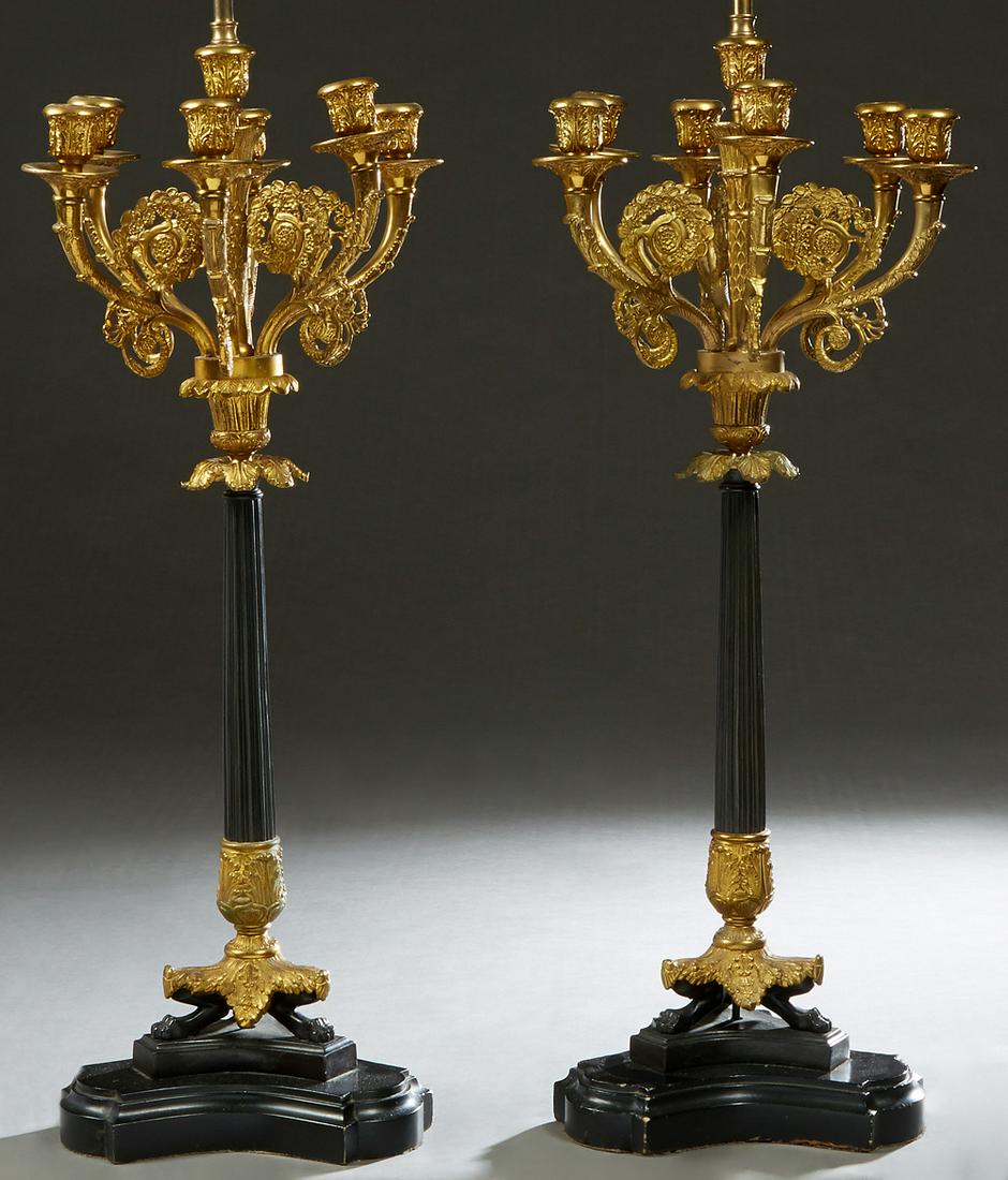 Pair of Empire Style Bronze and Marble Candelabra (1 of 4)