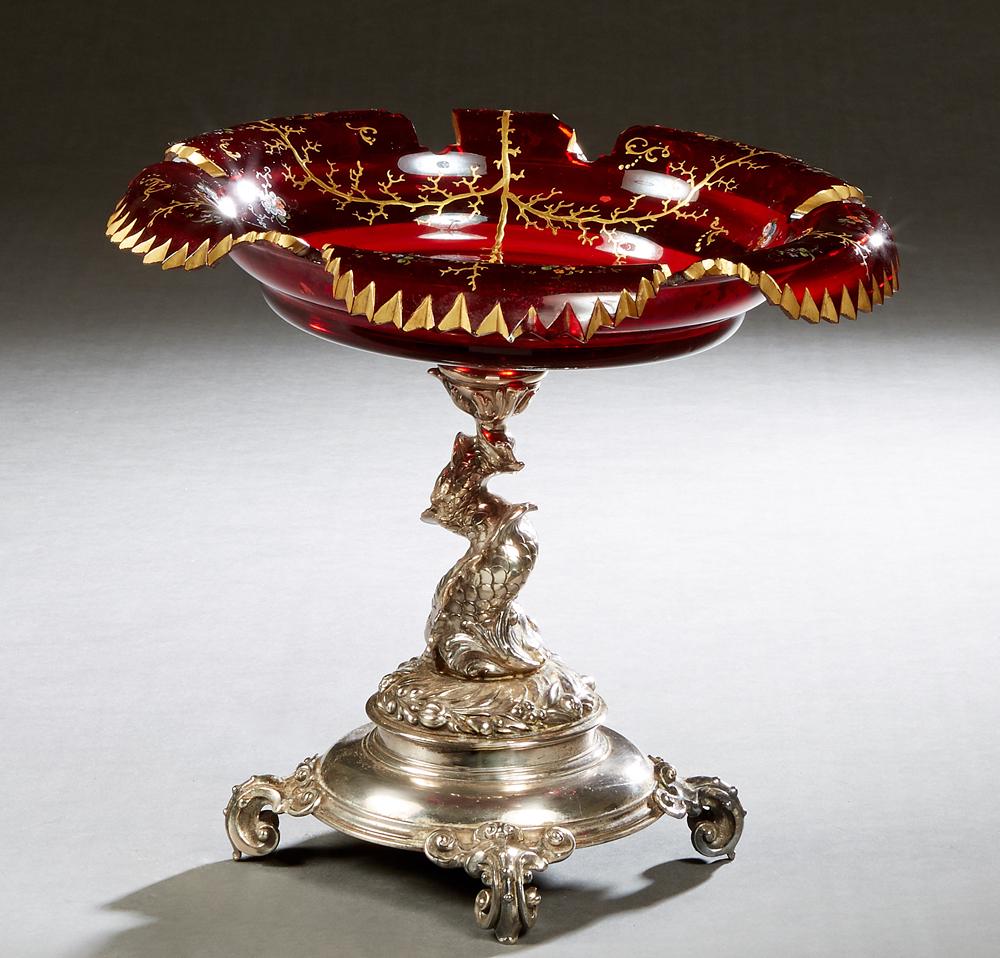 Bohemian Gilt Decorated Ruby Glass Tazza, late 19th c., (1 of 3)