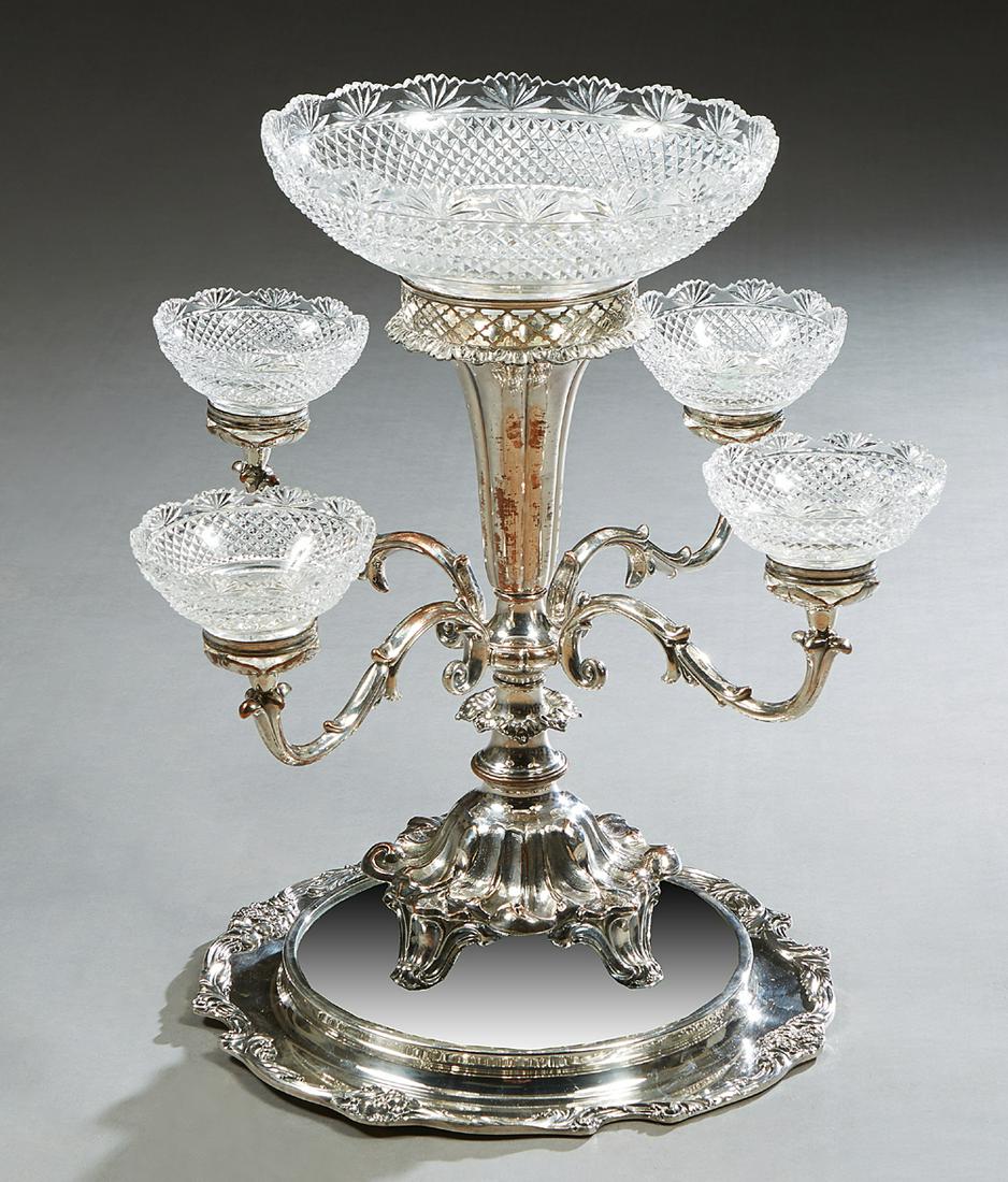 Silverplated Epergne/Centerpiece, with a cut crystal (1 of 1)