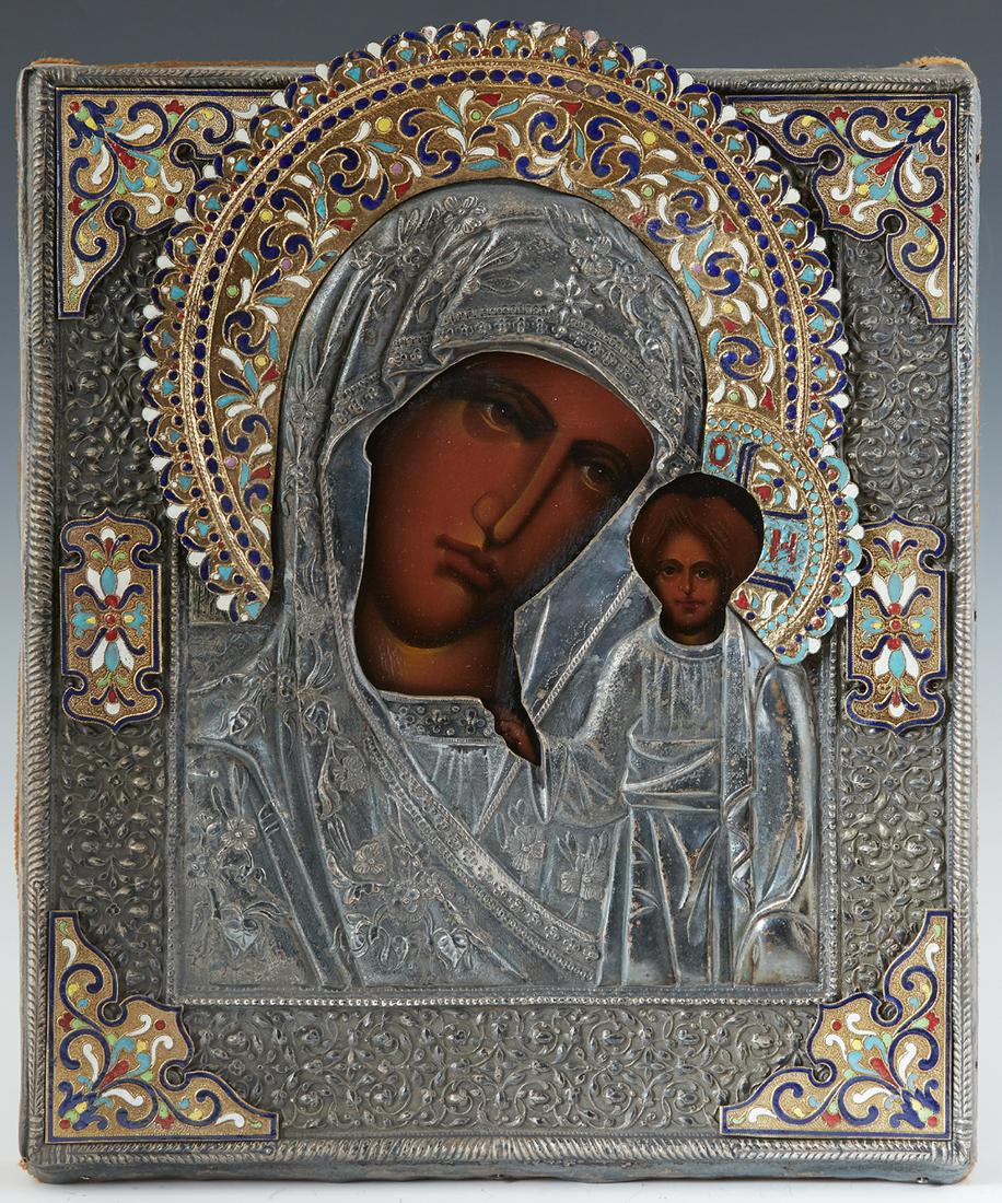 Russian Icon of the Virgin of Kazan, late 19th c., with (1 of 3)