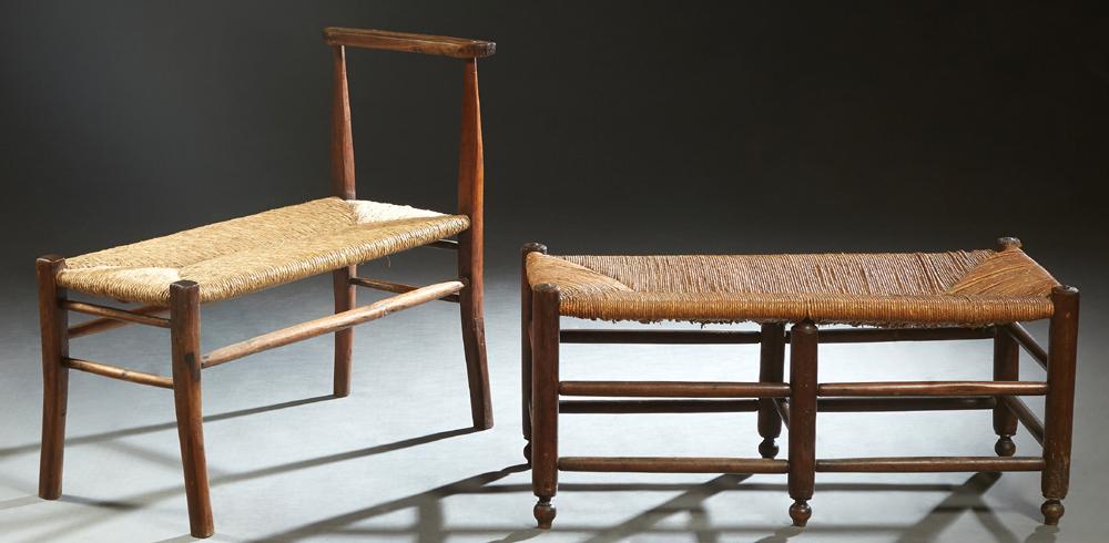 Two French Provincial Carved Beech Rushseat Benches, (1 of 1)