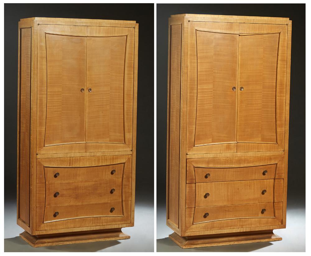 Pair of French Carved Maple Art Deco Wardrobes, 20th (1 of 3)