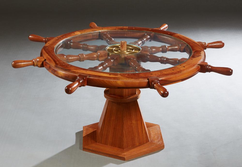 Unusual Carved Mahogany Ship's Wheel Coffee Table, 20th (1 of 1)