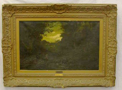 William Keith (Scottish/California, 1838-1911), ": William Keith (Scottish/California, 1838-1911), "Through the Trees", oil on canvas, signed and inscribed "SF" lower left, bearing "The Museum of Fine Arts, Houston, Deaccessioned on 3-19-2007" en vers