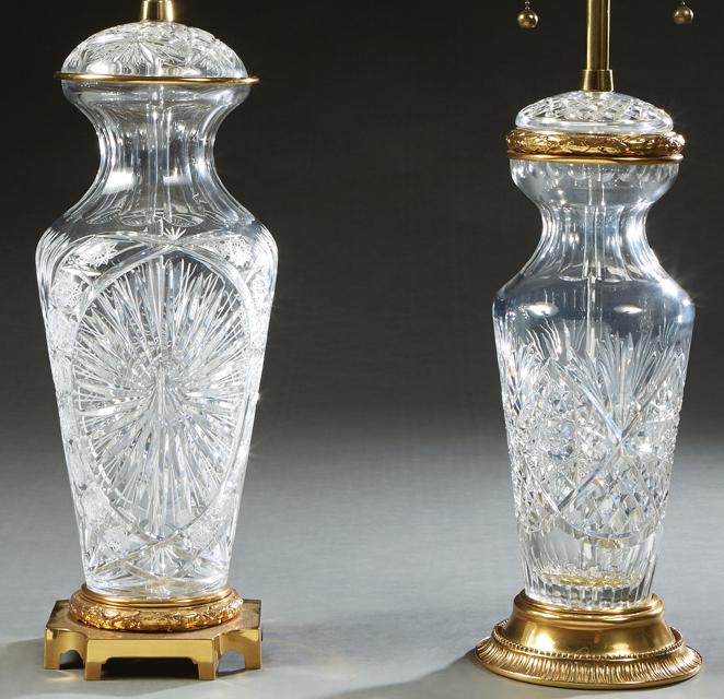 Two Waterford Brass Mounted Covered Crystal Table Lamps (1 of 3)