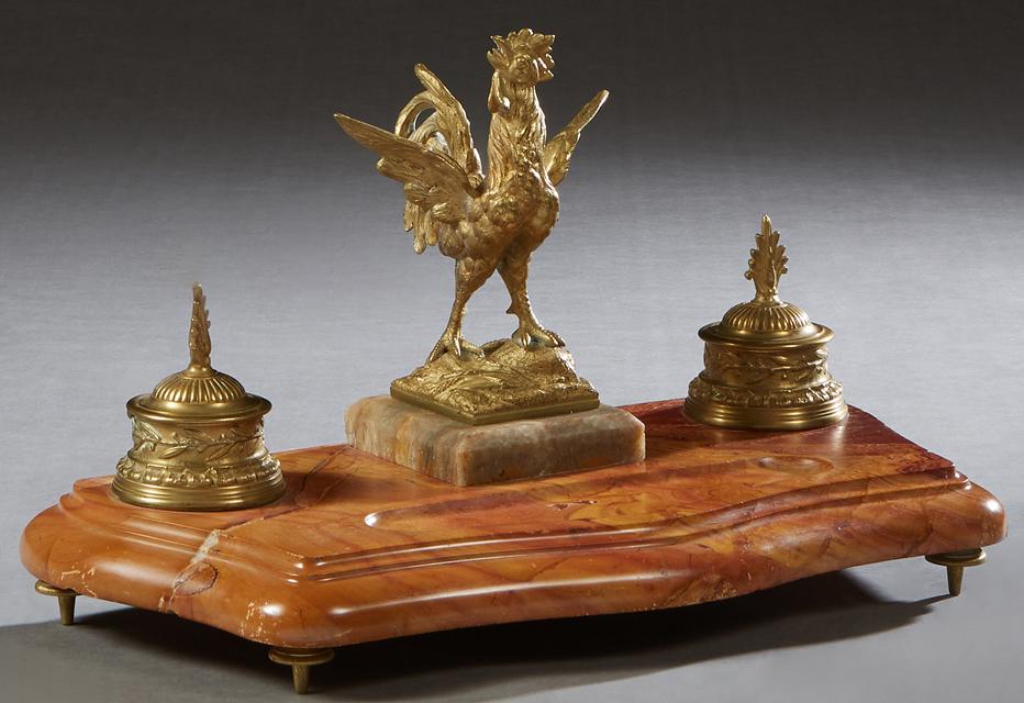 Continental Gilt Bronze and Marble Inkstand, 20th c., (1 of 4)