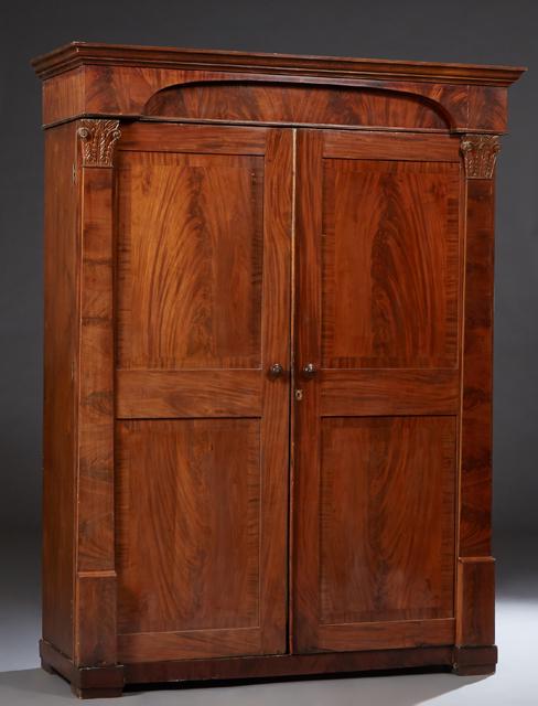 American Classical Carved Banded Mahogany Armoire, c. (1 of 19)