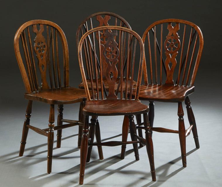 Set of Four English Carved Elm Wheelback Windsor Side (1 of 17)