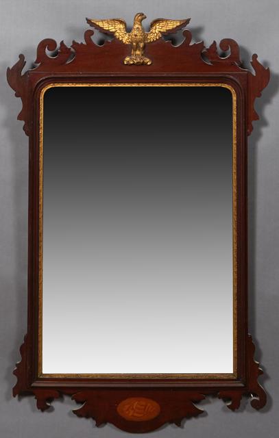 English Inlaid Mahogany Chippendale Overmantel Mirror, (1 of 1)