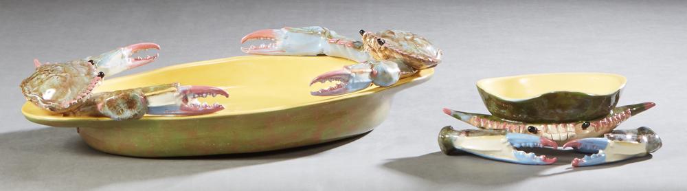 Two Singing River Pottery Blue Crab Dishes, 20th c., (1 of 3)