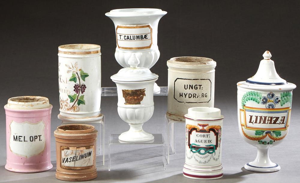 Group of Eight Ceramic Apothecary Drug Jars, 19th and (1 of 2)