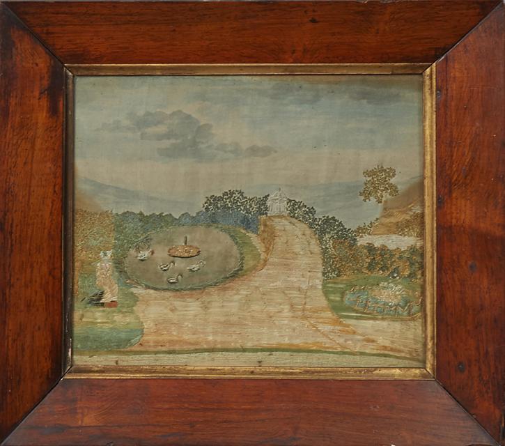 Continental Silk Embroidery Panel, of a woman in a (1 of 3)