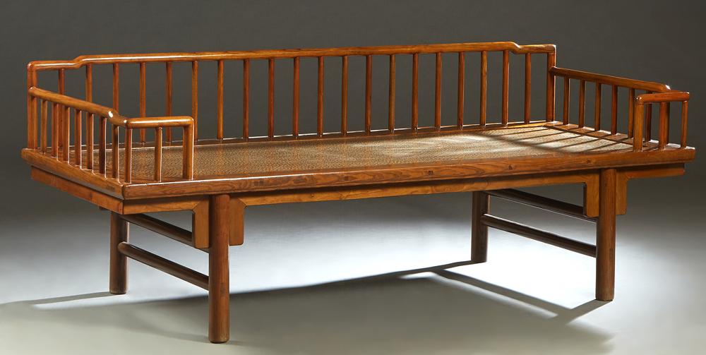 Chinese Carved Elm Daybed, 20th c., with three arched (1 of 1)