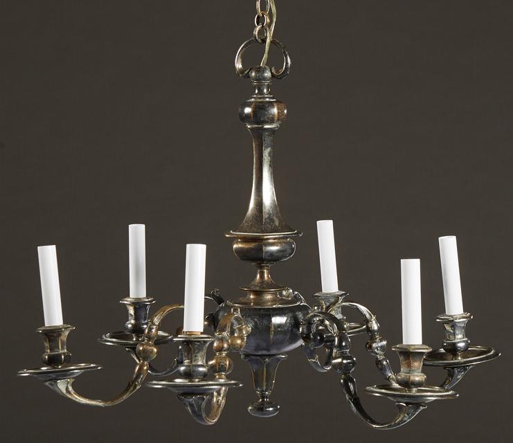 English Silverplated Bronze Six Light Chandelier, early (1 of 1)