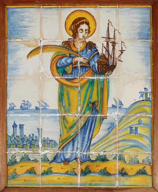 Framed French Provincial Ceramic Tile Plaque, 20th c., (1 of 2)