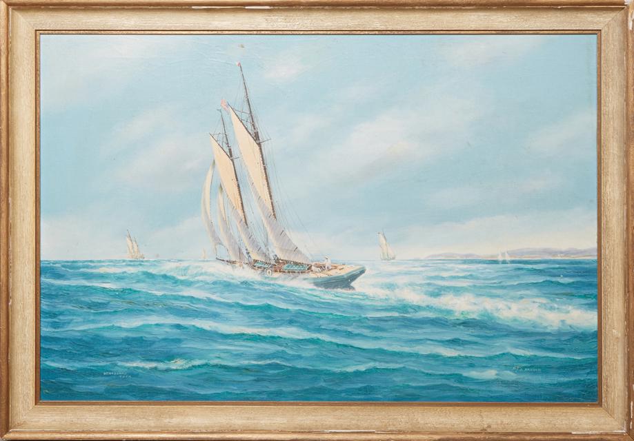 J. Arnold, "Starboard Tack," 20th c., oil on canvas, (1 of 4)