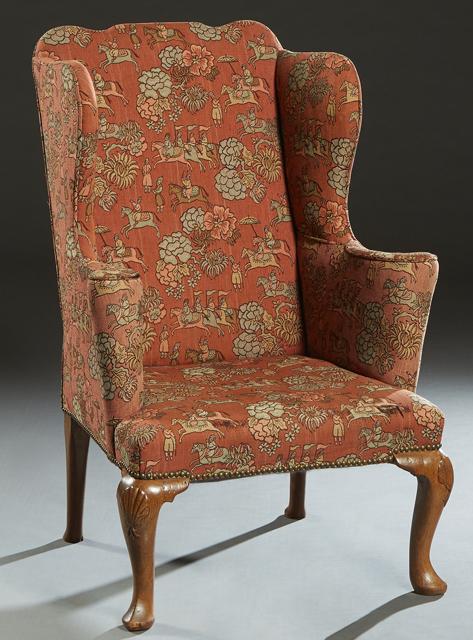 English Queen Anne Style Carved Mahogany Wing Chair, (1 of 1)