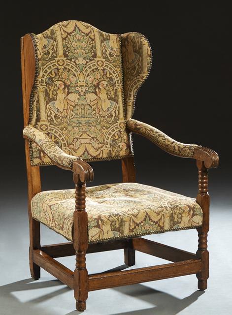 English Carved Oak Wing Chair, late 19th c., the arched (1 of 1)