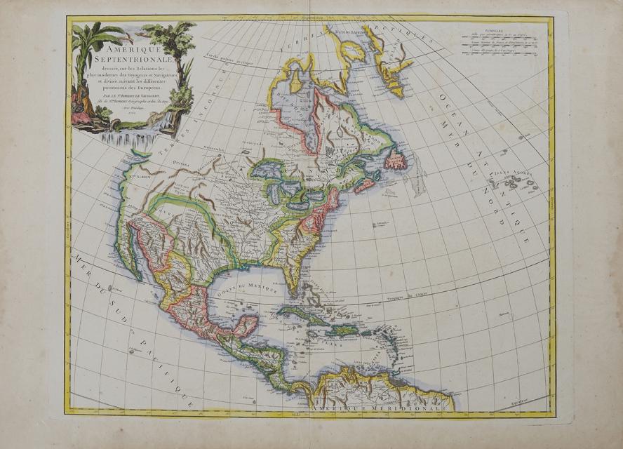 Map- Robert de Vaugondy (1723-1786, French). "Amerique (1 of 8)