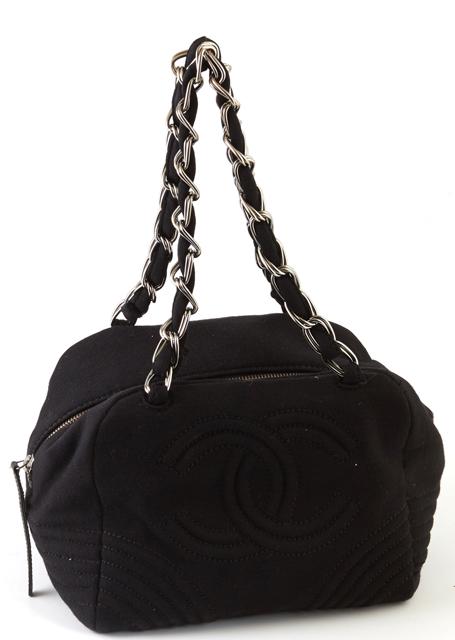 Chanel Black Canvas Logo Tote, c. 2004, with silver (1 of 3)
