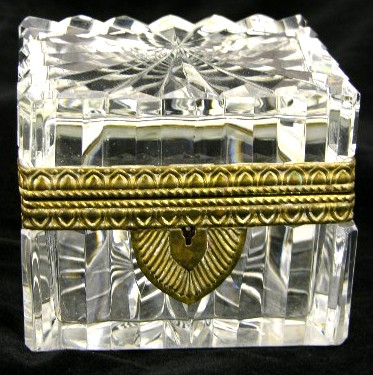 Glass and Brass Mounted Dresser Box, early 20th c.,: Glass and Brass Mounted Dresser Box, early 20th c., H.- 3 1/2 in., W.- 4 in., D.- 3 3/8 in.