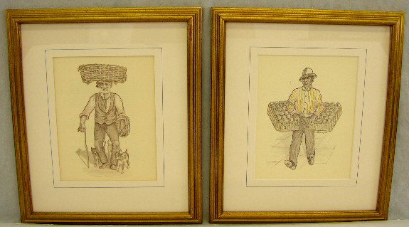 Leon Joseph Fremaux (1821-1898), "New Orleans Char: Leon Joseph Fremaux (1821-1898), "New Orleans Characters," 20th c., pair of colored prints, from his book of the same name, originally published in 1876, reprinted in 1949, framed, H.- 10 in., W.- 6 1