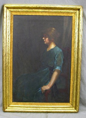 A. J. Fowler, "Lady in Blue," c. 1930, oil on canv: A. J. Fowler, "Lady in Blue," c. 1930, oil on canvas, signed l.r., framed, H.- 30 in., W.- 20 in.
