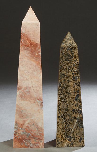 Two Marble Obelisks, 20th c., one of figured pink (1 of 1)