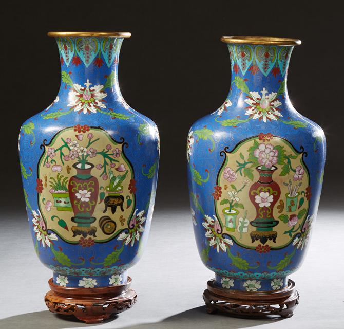 Pair of Large Chinese Cloisonne Baluster Vases, 20th (1 of 16)