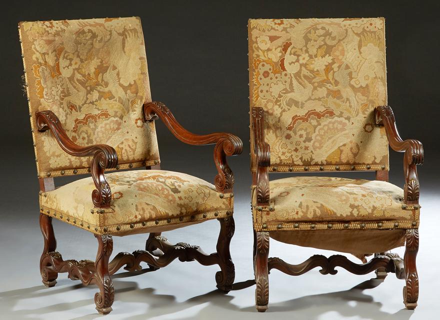 Pair of French Louis XIV Style Carved Walnut Fauteuils (1 of 1)
