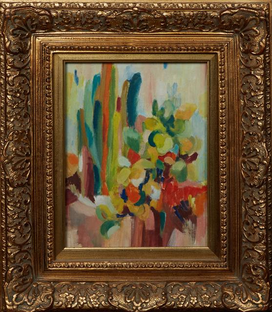 American School, "Abstract Floral," 20th c., oil on (1 of 3)