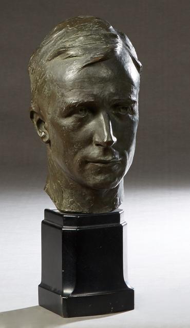 Patinated Bronze Bust of a Man, 20th c., unsigned, on a (1 of 2)