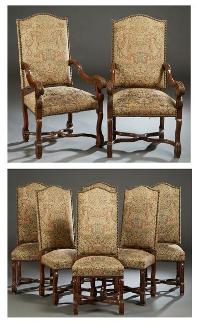 Set of Eight (6 +2) Carved Beech Dining Chairs, early (1 of 3)