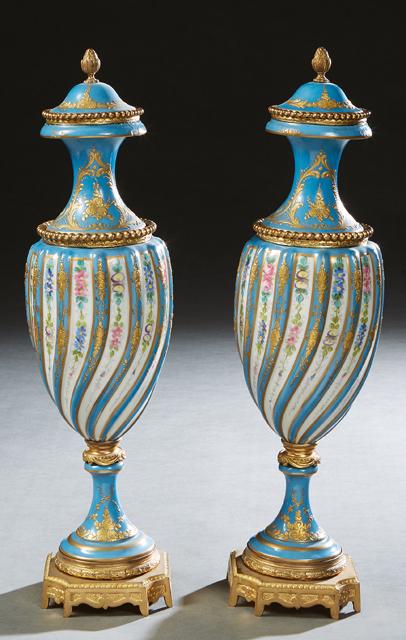 Pair of Sevres Style Gilt Spelter Mounted Covered (1 of 12)
