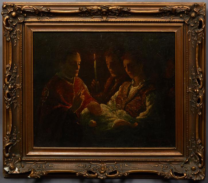 Continental School, "The Christening," 19th c., oil on (1 of 4)