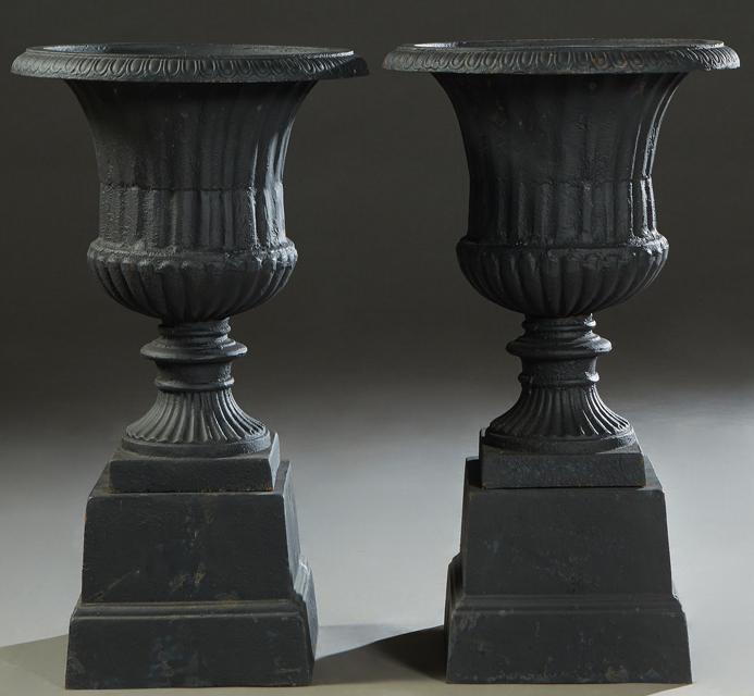 Pair of Cast Iron Campana Form Garden Urns, 20th/21st (1 of 1)