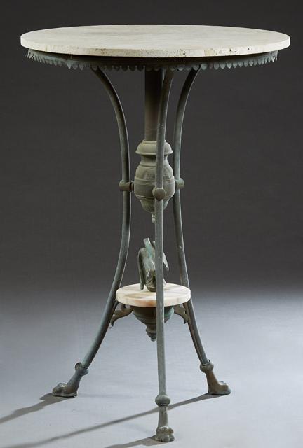 Carved Granite Top Patinated Bronze Tall Garden Table, (1 of 1)