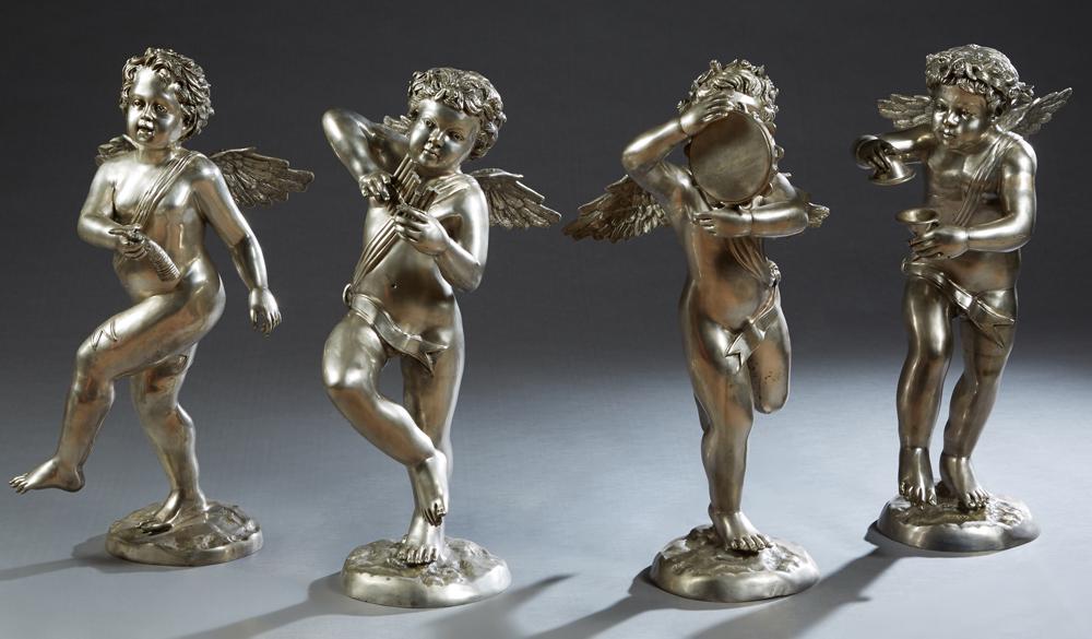 Set of Four Silvered Bronze Garden Figures, 20th c., of (1 of 1)