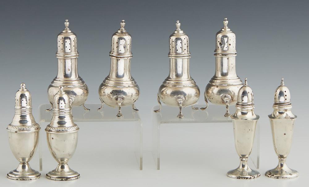 Group of Four Pair of Sterling Salt and Pepper Shakers, (1 of 2)