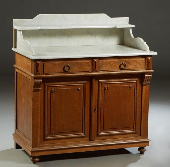 French Louis Philippe Style Oak Marble Top Washstand, (1 of 1)