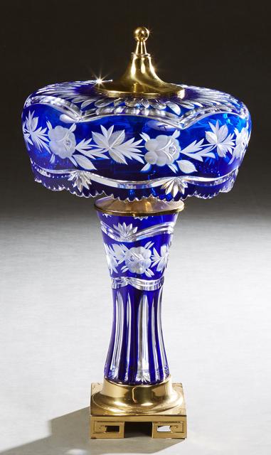 Cobalt Cut-to-Clear Crystal Lamp, 20th c., the (1 of 3)