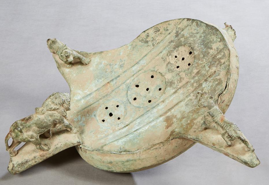 Roman Patinated Bronze Footbath, with three relief lion (1 of 1)