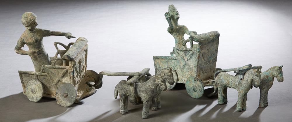 Two Ancient Roman Patinated Bronze Horse Drawn (1 of 1)