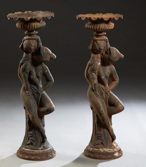 Pair of Large Patinated Bronze Figural Baluster Urns, (1 of 1)