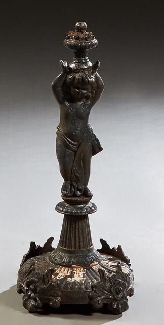 Cast Iron Figural Garden Statue, of a putto, on a (1 of 1)