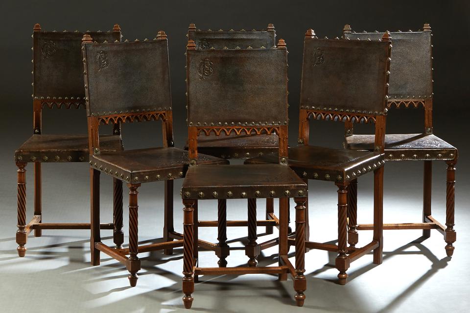 Set of Six French Henri II Style Carved Walnut Dining (1 of 1)