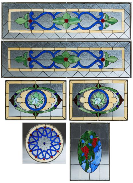 Group of Six Leaded Slag Glass Windows, 20th c., (1 of 7)